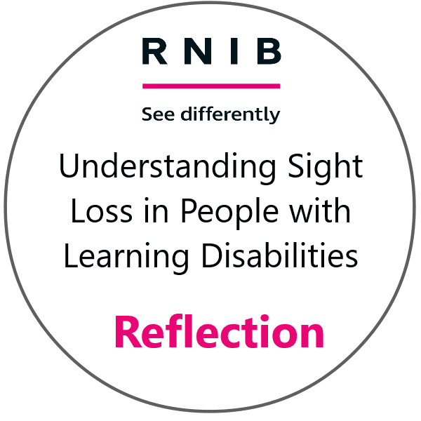 RNIB logo and text: understanding sight loss in people with learning disabilities